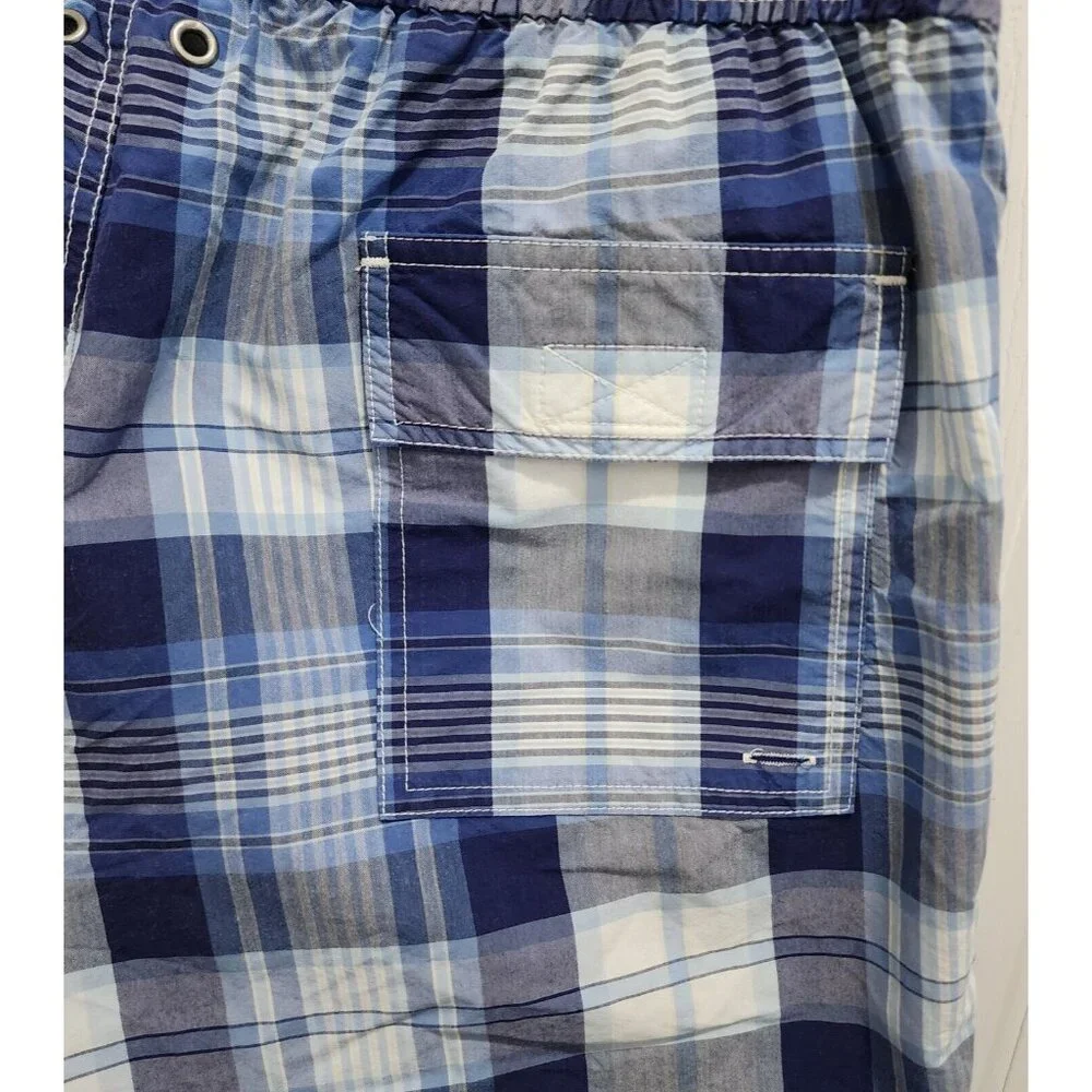 Polo Ralph Lauren Blue Plaid Drawstring Swim Shorts Trunks Size M‎ Yellow Pony